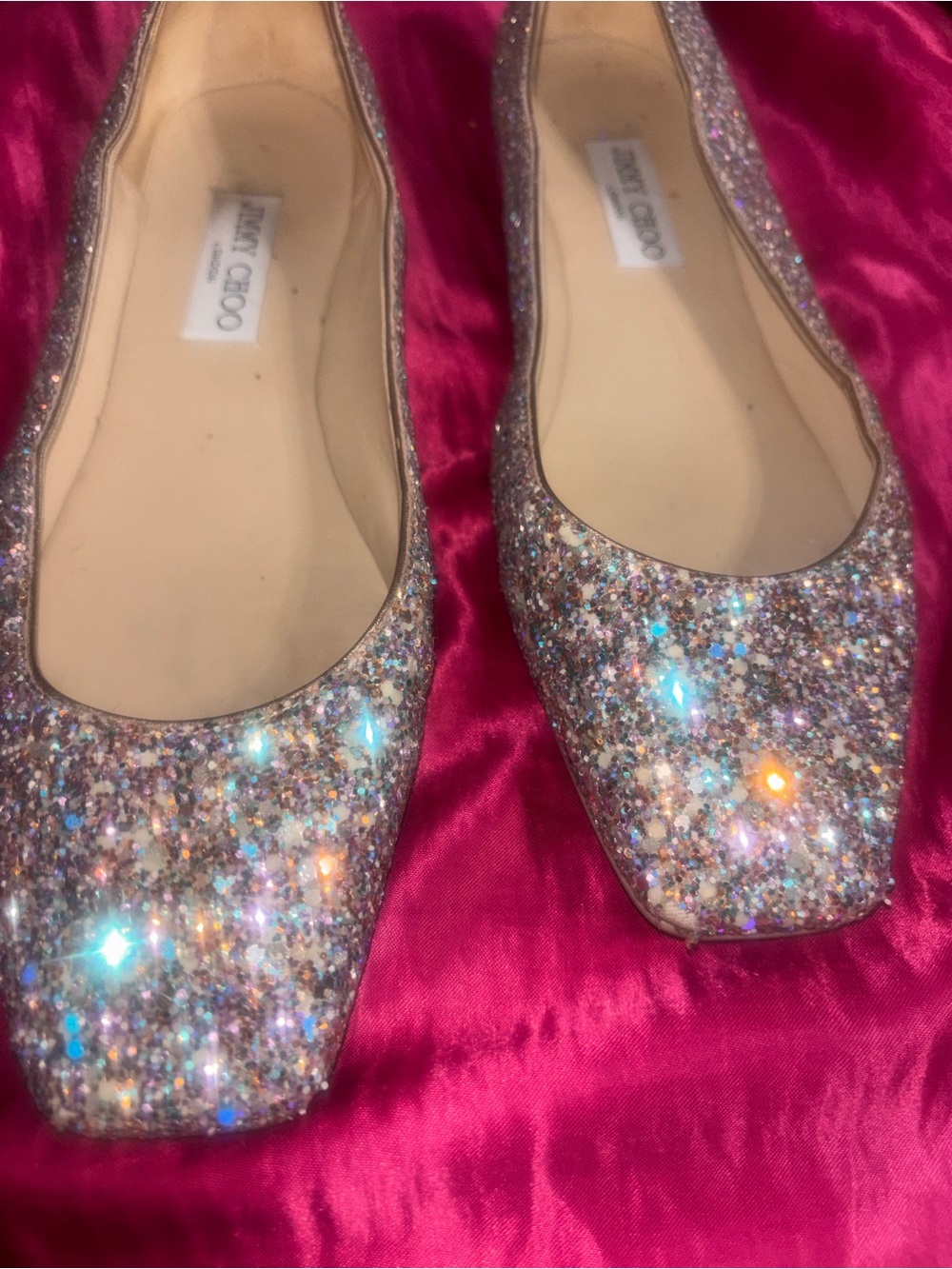 Jimmy Choo Multicolor Glitter Square-Toe Ballet Flats